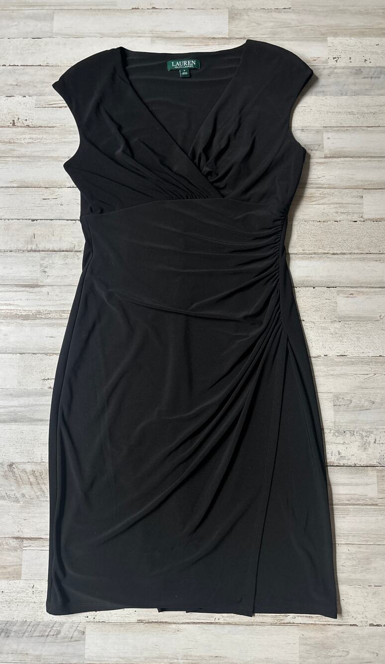 Lauren By Ralph Lauren Black V-Neck Fitted Dress Women's sz 4 EUC